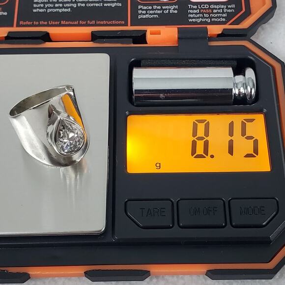 Estate Vintage Wide Sterling Silver Teardrop Sparkly Quartz Crystal Size 8 Ring - Picture 12 of 12